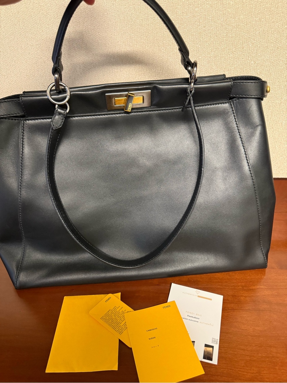 FENDI Peekaboo Large Black Leather Top Handle Shoulder Bag